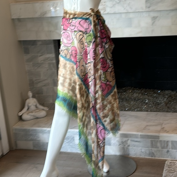 Multicolored Lightweight Mixed Print Scarf Wrap or Sarong - Picture 5 of 10